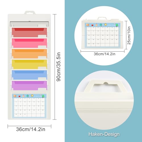 Yuunaie Hängender Wandordner, Aktenordner mit 6 hängenden Taschen, Aktenaufbewahrung mit Etiketten und Haken, kaskadierender Wandordner, tragbarer und faltbarer Aktenordner