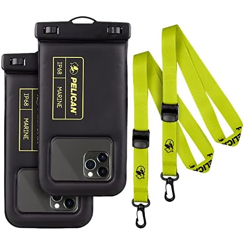 2 Pack - Marine Series Waterproof Floating Phone Pouch (Regular Size) - Smartphone Compatible - Black/Hi-Vis Yellow Cover