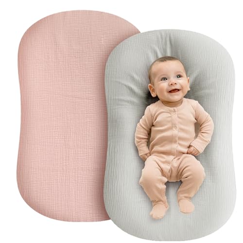 Image of Muslin Baby Lounger - 2 Pack Organic Cotton Pillow Lounger for Newborn - Soft and Breathable - Covers Only