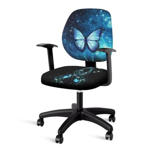ELEDIZI Butterfly Desk Chair Cover Computer Chair Cover Galaxy Blue & Black Chair Covers for Office Chairs Patterned Gaming Chair Cover Rolling Chair Covers 2 Piece Office Chair Seat and Back Cover