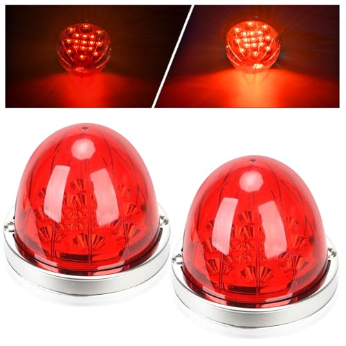 2PCS 17 LED Dual Function Watermelon Lights, Red Lens with Stainless Steel Bezel Marker Lights, for Freightliner Kenworth Peterbilt Trailer Heavy Trucks