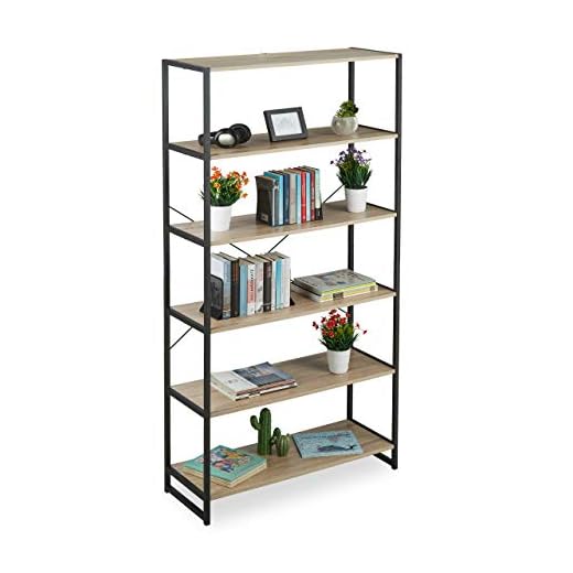Relaxdays Librería Estantería Industrial con 6 Baldas, Aglomerado/Metal, Marrón, 180 x 95 x 35 cm