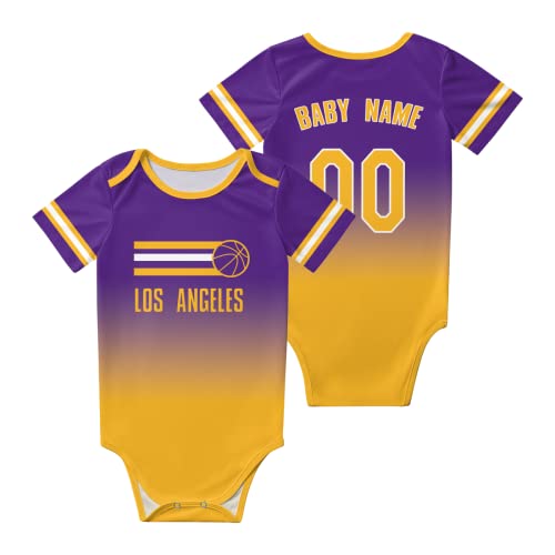 Custom Newborn Clothes,Baby Short Sleeve Basketball Clothes,City Gradient?Bodysuit,Personalized Baby Name Number