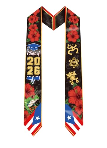 TAKEALOOKO Puerto Rico Graduation Stole Class of 2026 - Flor de Maga Flower Printing Puerto Ricans Graduation Stole for First Generation Graduates International Students, 70'' Length