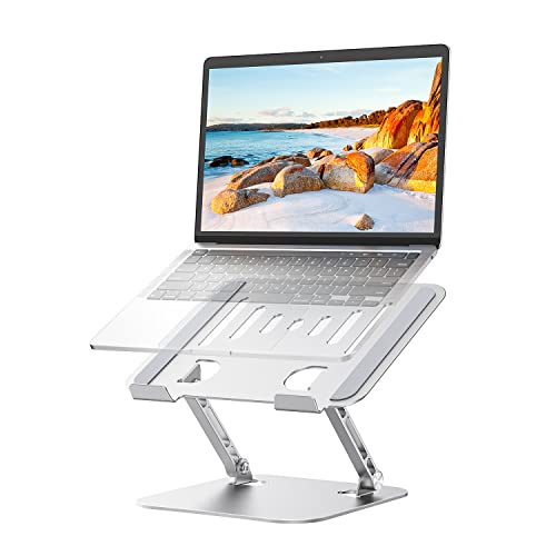 Image of JUANWE Aluminum Laptop Stand, Adjustable & Foldable, Silver, Compatible with 10-16 Inch Laptops, MacBook Air Pro, Dell, HP, ASUS, Acer, Ergonomic, Ventilated, Sturdy & Stable, Desk Use