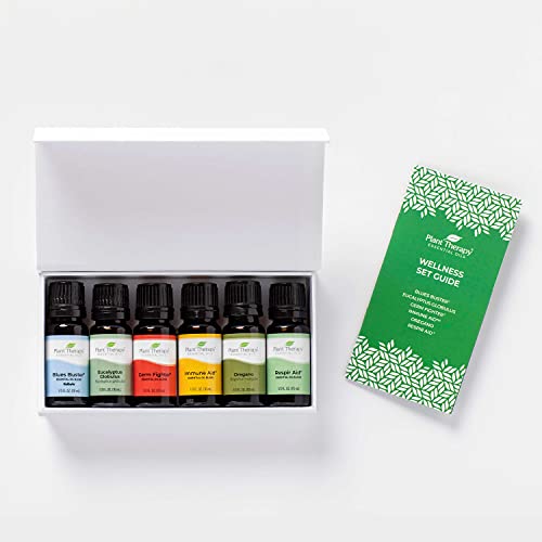 Plant Therapy Wellness Essential Oil Gift Set 10 Ml (1/3 Oz) Each Set Includes: Germ Fighter, Immune-Aid, Respir-Aid, Blues Buster, Eucalyptus And Oregano #TOP4