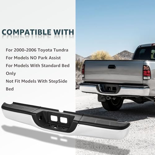 Image of For 00-06 tundra Rear Bumper Assembly Compatible with 2000 2001 2002 2003 2004 2005 2006 Toyota Tundra, Chrome Back Bumper Replacement for TO1103107 with Licence Plate Lights