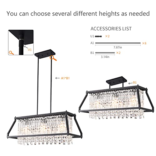 Image of LMQNINE Chandeliers for Dining Room, 3-Light Trapezoidal Industrial Dining Room Light Fixture Farmhouse Chandelier Crystal Pendant Lights Kitchen Island Living Room (Black 30.7 inch)