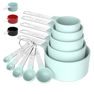 Measuring Cups & Spoons Set, Stackable Cups and Spoons | Nesting Measure Cups with Stainless Steel Handle, Kitchen Gadgets for Cooking & Baking (Green)