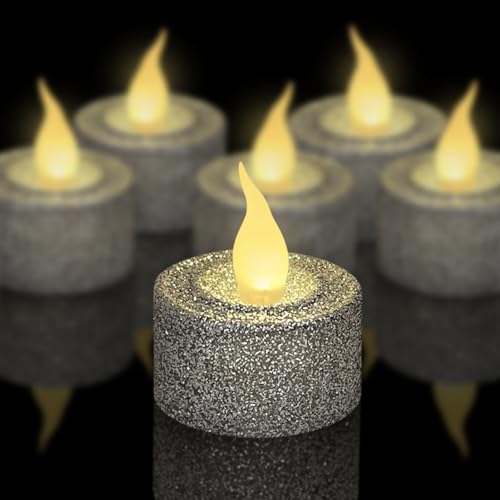 Image of FURORA LIGHTING Silver Glitter Flameless Tealights - 1.45 inch W x 1.57 inch H, 12-Pack, Batteries Included