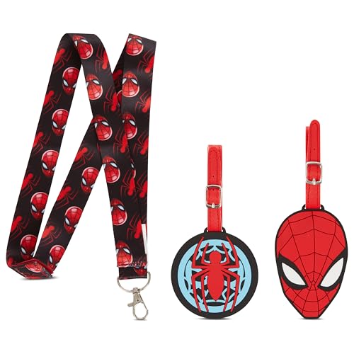 Marvel Spiderman Luggage Tag - Black 3 Piece Luggage Tag and Lanyard Set - Officially Licensed Spiderman Merchendise2