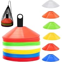 LATERN 60Pcs Marker Disc Cones, 19CM Football Training Cone Sports Safety Space Marker Cones with Carry Bag and Holder for Agility Footwork Rugby Football Basketball Soccer Sport Training (6 Colors)