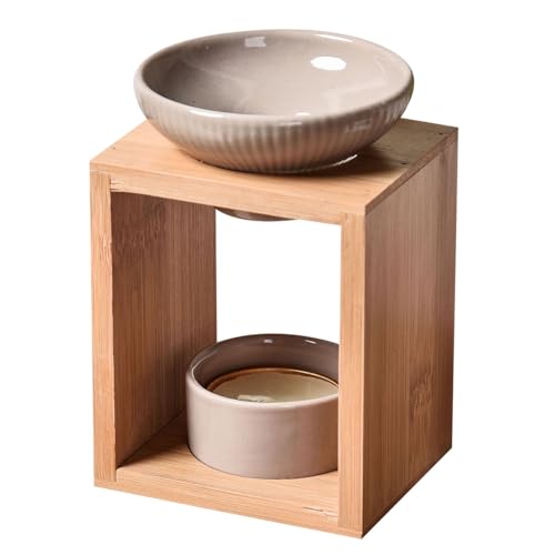 Brûle Parfum Yona - Brûleur Fondant Cire Parfumée – Diffuseur Huile Essentielle et Parfum d’Ambiance – Bougeoir Aromathérapie Porte Bougie en Bois et...