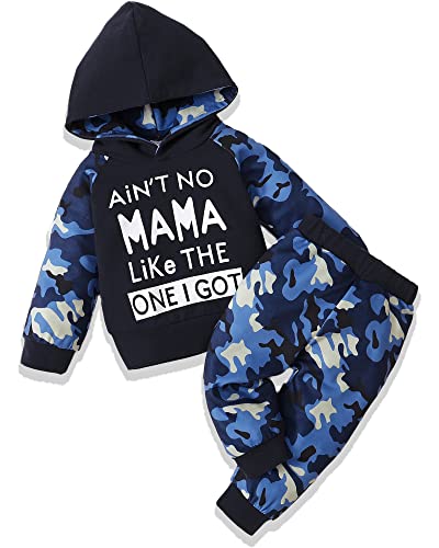 Toddler Boy Clothes 18-24 Months Baby Boy Outfit Set Fall Winter Infant Sweater Hoodie Letters Print Long Sleeve Top Long Camouflage Pants 2PC Clothing Black