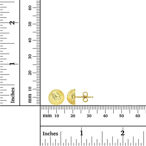 Solid 14K Yellow or White Gold 6mm-12mm Diamond Cut Ball Stud Earrings For Women | 14K Gold Backs | Italian Hypoallergenic Studs For Women4