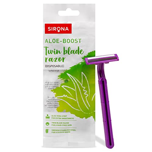 Sirona Razor for Women, Hair Remover for Women, Body Razor for Women, Women Razor, with Aloe Boost for Arms, Legs, Bikini Razor for Women, 2-Blade Shaving Razor Women – Disposable (Pack of 1)