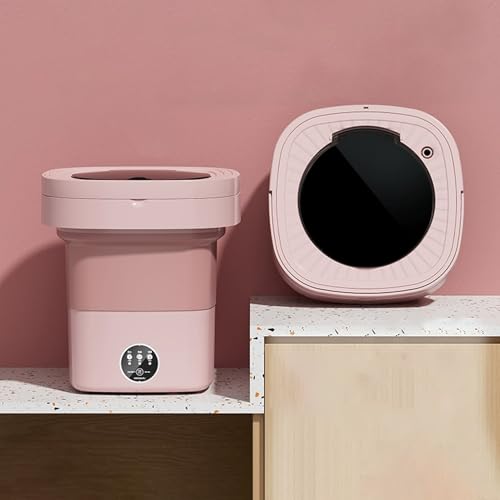 Lavadora portátil, minilavadora plegable de 17 l con cesta de drenaje y luz azul, con 3 modos de limpieza, ideal para ropa interior, viajes y camping (rosa)