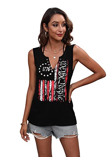 T&Twenties American Flag Tank Top For Women Ring Hole 4Th Of July Shirts V Neck Patriotic Tanks Shirt #TOP2