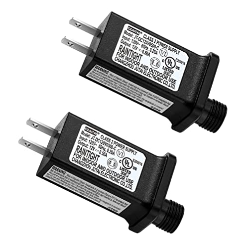 2PCS Replacement 12V 0.5A LED Transformer JT-DC120V0500-C Class 2 Power Supply IP44 LED Light Controller Low Voltage Transformer for Christmas String Light Inflatable Decorations (12V6W 2PCS)