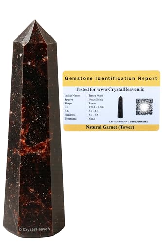 Image of Crystal Heaven Certified Garnet Crystal Tower Obelisk Point For Chakra, Healing And Balancing - Aaa Grade Original Certified Gemstone Agate For Reiki Meditation Yoga Spiritual (2-3 Inches)