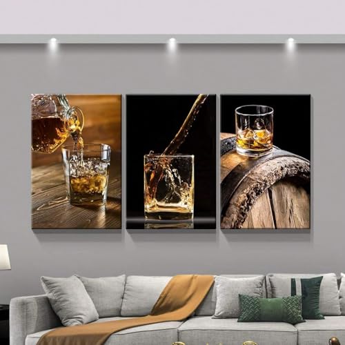 Décoration murale bouteilles de vin toile salon grand format 3 pièces