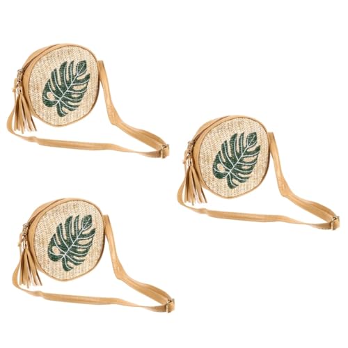 Sac d'épaule femme rond tressé avec portefeuille filles et trousse