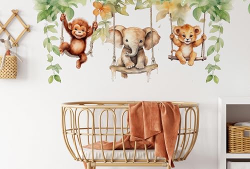 Image of Jungle Theme Wall Sticker for Kids Room Decor - Fun Animal Growth Chart with Giraffe, Elephant, Tiger, Panda, and More - Peel & Stick Removable Nursery Wall Decal (D, Medium)