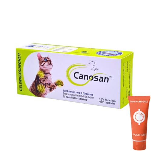 Canosan 1x 30 Kautabletten I Ergänzungsfuttermittel für Katzen I mit Gonex Grünlippmuschel-Extrakt I zur Unterstützung von Gelenken, Knorpeln, Sehnen und Bändern I Spar-Set plus Pharma Perle give-away