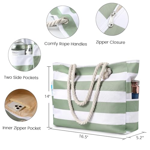 Clothirily Beach Bag for Women - Large Beach Tote Bag, Waterproof Sandproof Beach Bag with Zipper, Large Swim Pool Beach Tote3
