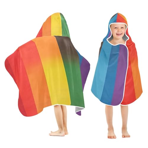 Kigai Rainbow Stripes Hooded Beach Towel for Kids Soft Absorbent Quick Dry Bath Towel with Hood Lightweight Toddler Shower Pool Bath Wrap for Boys Girls