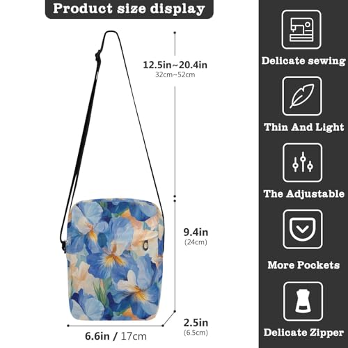 KLL Beauty Spring Iris Flowers Blue mens messenger bag Vegan Leather shoulder bag crossbody Shopping Shoulder Hand Bag For Woman3