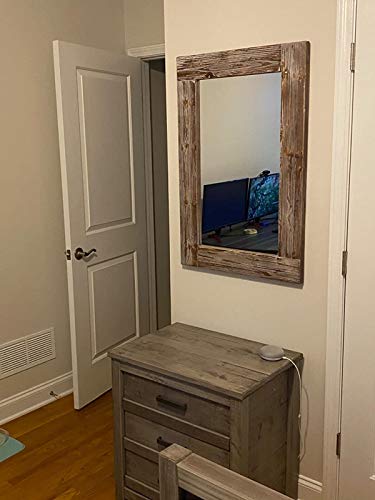 Rustic Wood Frame Wall Mirror, Large Rustic Farmhouse Mirror Decor, Vertical or Horizontal Hanging, for Bathroom Vanity, Living Room or Bedroom (Gray) - Image 2