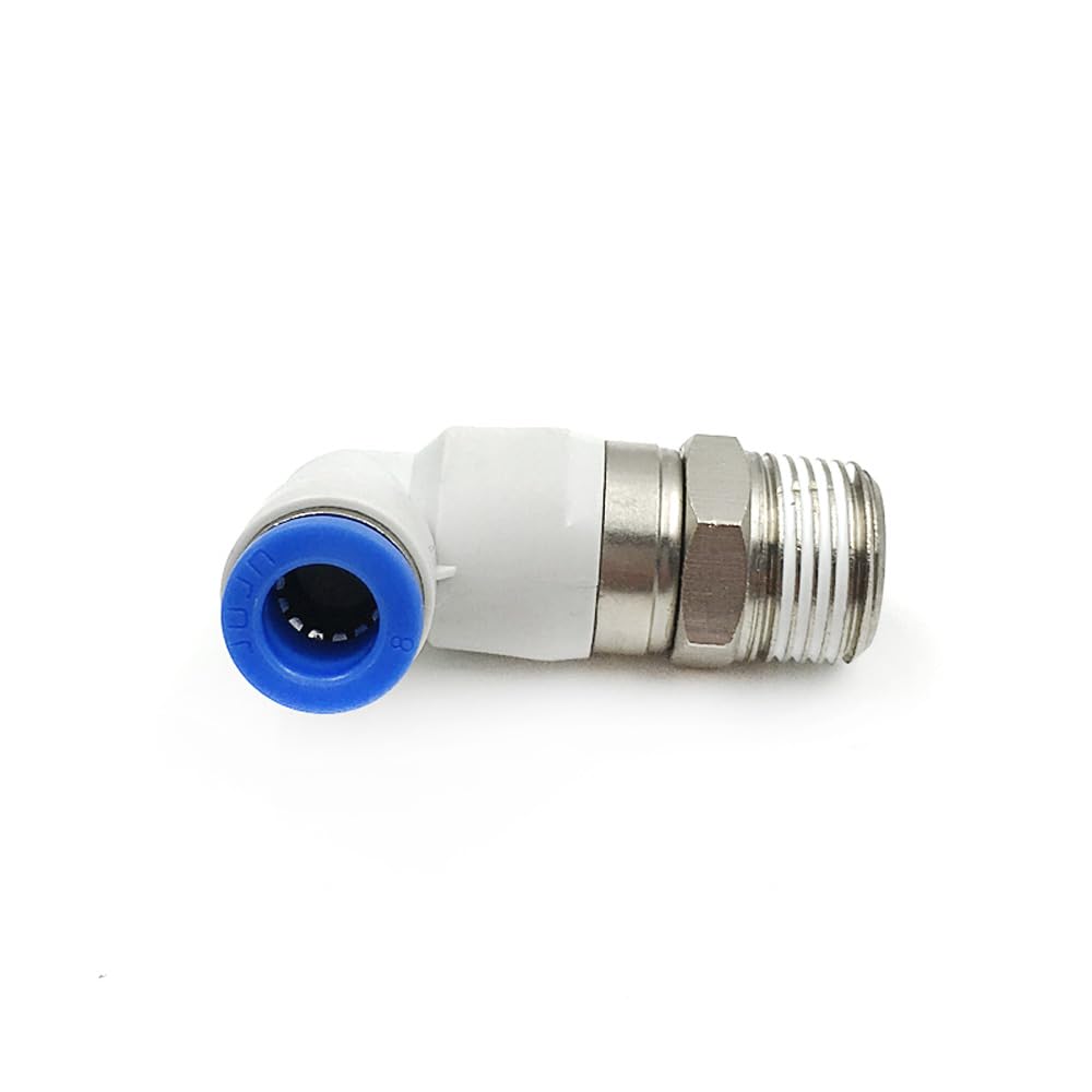 Pneumatic Rotary Fitting Elbow Angle Push In Connector M5 1/8" 1/4" 3/8" 1/2" Male Fit 6/8/10/12mm OD Tube Pneumatic(Fit 6mm OD Tube,3/8")