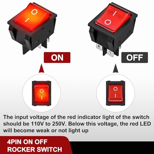 Image of Nilight 3PCS DPST Rocker Switches Red Lighted