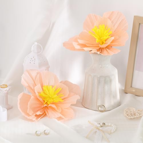 Image of Cholemy 24 Pcs Tissue Paper Flowers, Crepe Paper Flowers Decorations 8 inch 10 inch 12 inch for Wedding Party Baby Bridal Shower Carnival Party Birthday Nursery Wall Decor (Peach)