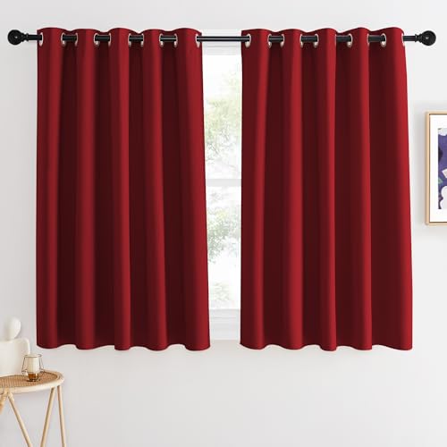 NICETOWN Blackout Curtains 54 Inches Long, Thermal Insulated Room Darkening Curtains for Bedroom, Window Treatment Drapes for Living Room Nursery (W66 x L54 Inch, Burgundy Red, 1 Panel)