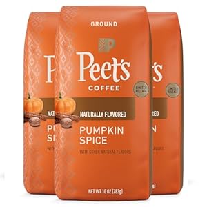 Peet’s Flavored Coffee, Pumpkin Spice Ground Coffee, 30 Ounces (Three Bags of 10oz), Light Roast