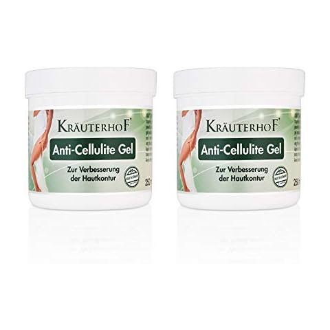 Kräuterhof® Anti-Cellulite Gel Duo Set (2 x 250ml) - mit hochdosiertem Koffein & Carnitin und angenehmen Wärme-Effekt & erfrischendem Duft, Verbesserung der Hautkontur, Anti Cellulite Creme Cover
