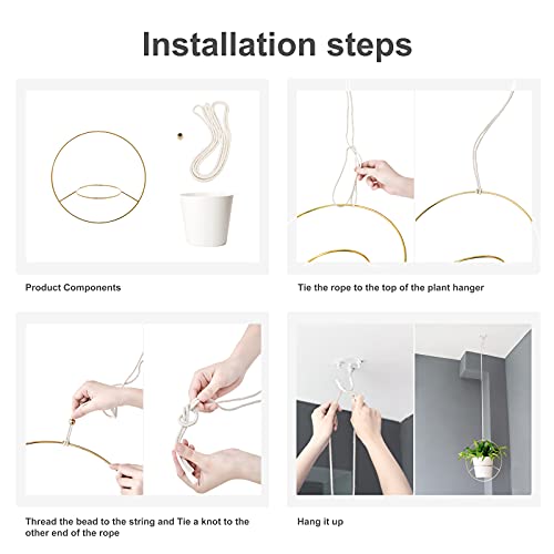 Mkono Boho Metal Hanging Planter With Plastic Pots, Set Of 2 , Modern Mid Century Flower Pot Plant Holder In Diamond And Circle Shape, Fits 6 Inch , Gold #TOP4