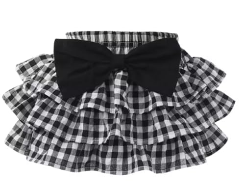 Women Gingham Skirt Y2k Plaid Ruffle Bow Elastic Waist Aline Lace Trim Cake Layered Flowy Mini Skirt Going Out