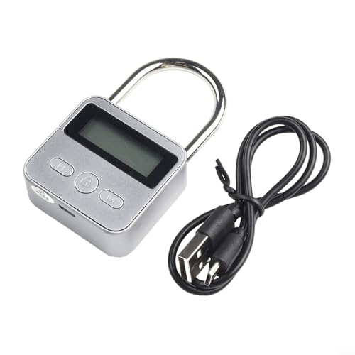 Hosrivae Candado de temporizador de metal con pantalla LCD, candado digital de cuenta regresiva para uso en exteriores, tiempo máximo de 99 horas, recargable por USB, aleación de zinc a prueba de