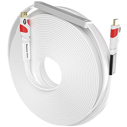 Image of Postta Flat HDMI Cable 100 Feet Flat HDMI 2.0 Cord with Built-in Signal Booster Support 4K(2160P),3D,2K(1080P),Ethernet and Audio Return(White-Red)