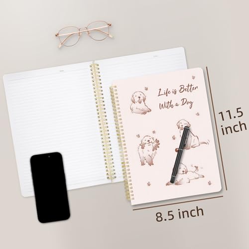 Image of Cute Spiral Notebook 8.5 x 11 lined Journal A4 with Pocket, Dog | 70 page, Note Book with Pocket, Large, Big, Hard Cover, Aesthetic, Pretty Design, for Women, Girls, Kawaii