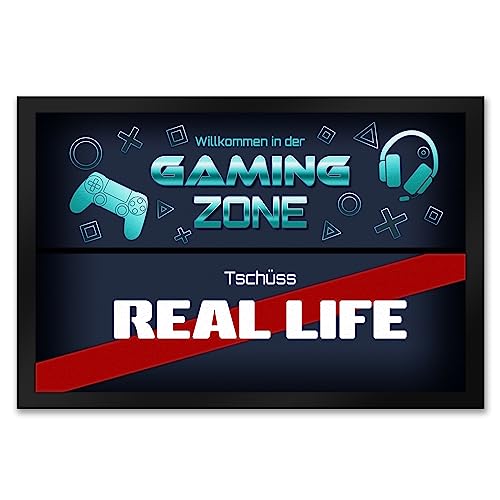 speecheese Willkommen in der Gaming Zone Tschüss Real Life Fußmatte XXL in 50x75 cm Zocken...