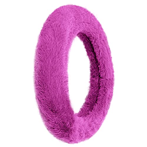 Image of FH Group Universal Fit Doe16 Faux Rabbit Fur Cozy Steering Wheel Cover fits Most Cars, SUVs, Trucks, and Vans, Ultimate Protection Purple