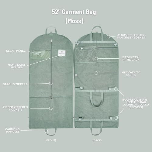 Waterproof Hanging Garment Bag 52 inch Deluxe Clothes Bag with Gusset, 4 Pockets & Side Zip for Dance Costumes, Sports, Skating, Theatre, Beauty Pageants & More by Kendall Country (Moss)2