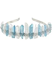 Raw Crystal Quartz Headband Crown - Rhinestone Tiara Mermaid Crown Headband for Women Bride Weddi...