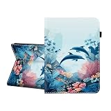 CICPLKSE Case for Samsung Galaxy Tab S8 2022/Tab S7 2020 11 Inch (Model SM-X700/X706/T870/T875/T878),Premium PU Leather Cover with Auto Sleep Wake,Dolphins and Coral Reef