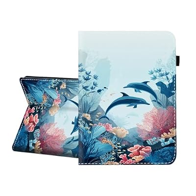 CICPLKSE Case for Samsung Galaxy Tab S8 2022/Tab S7 2020 11 Inch (Model SM-X700/X706/T870/T875/T878),Premium PU Leather Cover with Auto Sleep Wake,Dolphins and Coral Reef