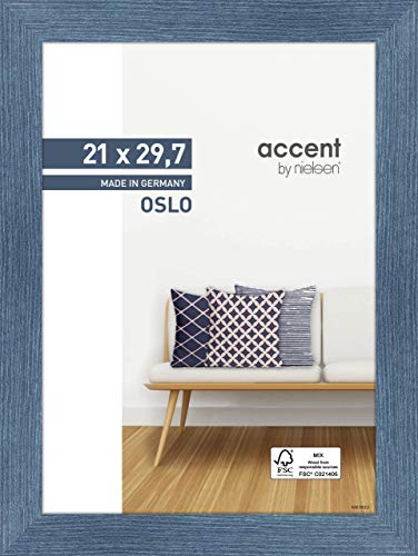 accent by nielsen Bilderrahmen, 21 x 29,7 cm (A4), Holz, Blau, Dokumentenrahmen zum Aufhängen im Hoch- & Querformat, Echtglas, Oslo